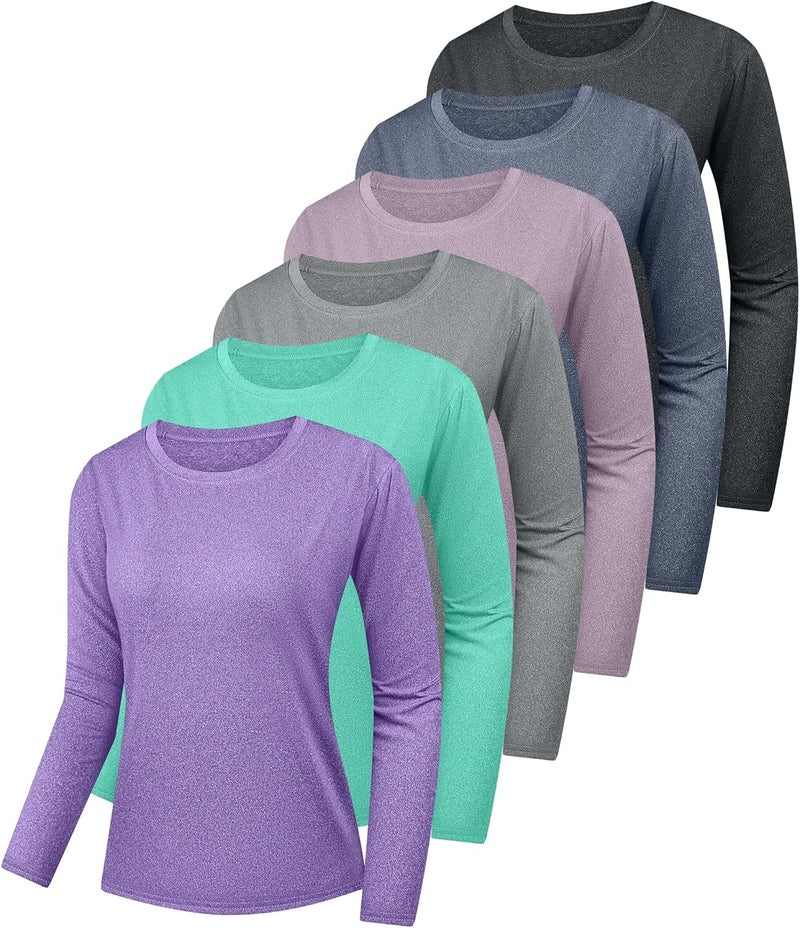 Kinglaman 6 Pack Women's Quick Dry Fit Long Sleeve Shirts, UPF 50+ Rash Guard Swim Fishing SPF UV Sun Protection Shirts - Image 1